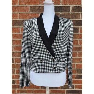 Vintage D'knits Francine Browner Black White Gingham Blazer Large